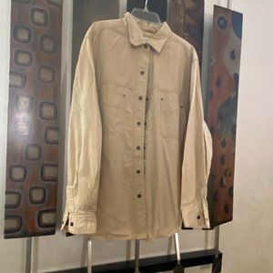 Long sleeve Khaki Shirt, Snap down front, large breast pockets, Size L